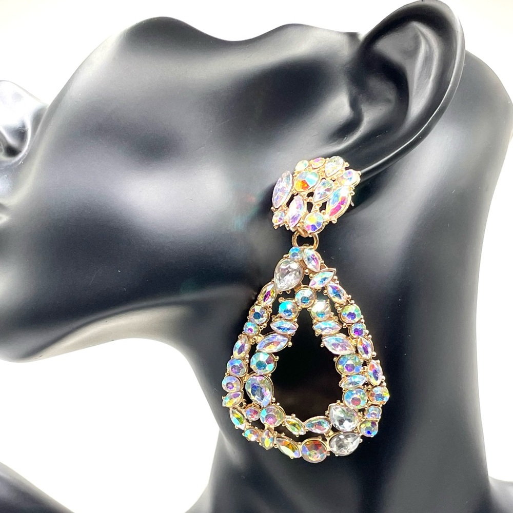 Iridescent Rhinestone Earrings - Picture 6 of 7